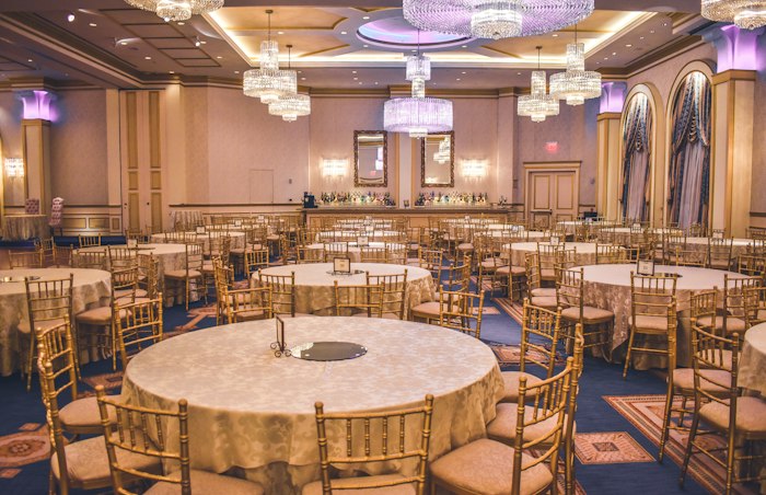 Grand wedding banquet hall setup at LeRoi